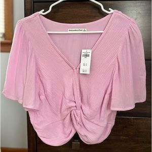 Abercrombie & Fitch Purple Flutter Sleeve Crop Top